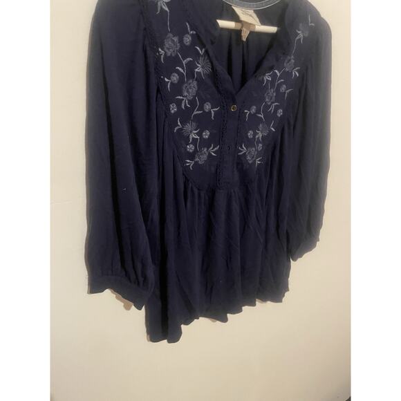 KNOX ROSE Women's Top Blue Embroidered Shirt Faux Wrap Size Small Blue Floral - Picture 4 of 5